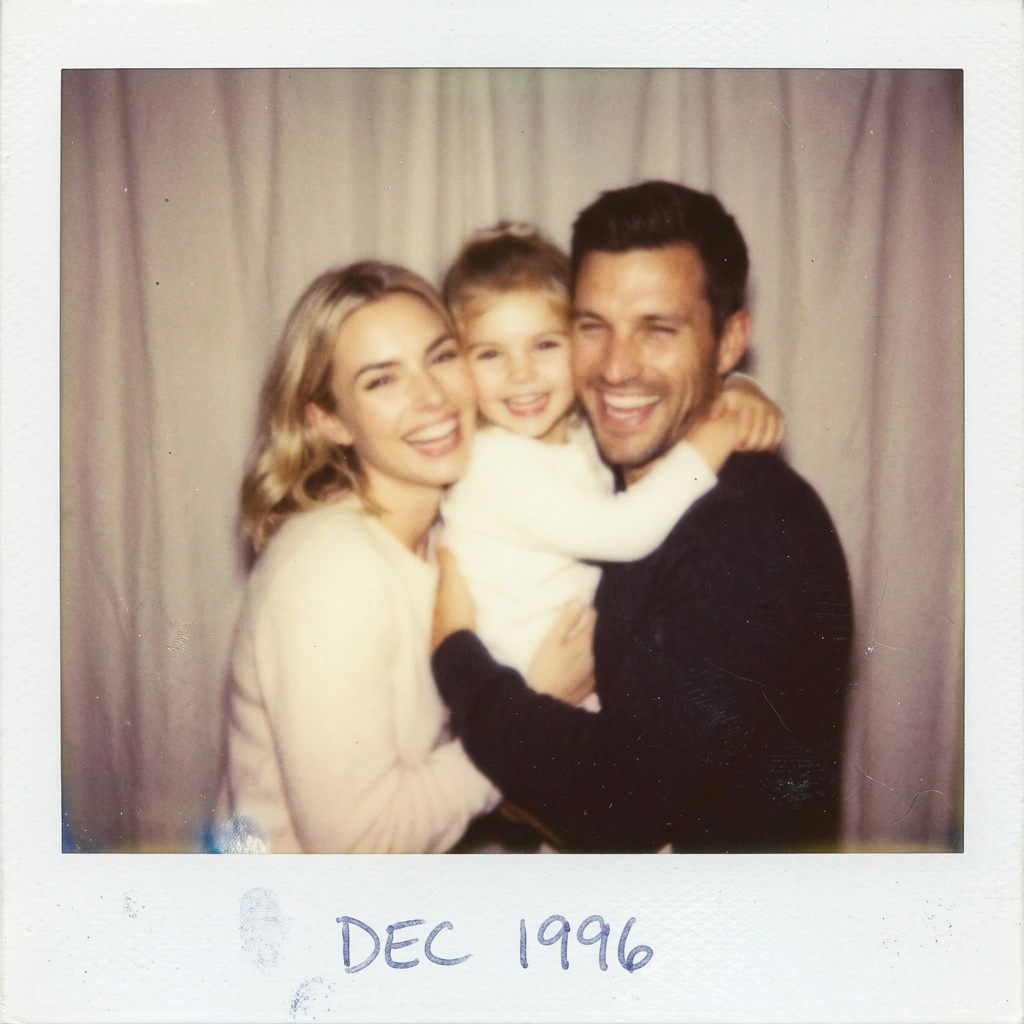 Фото в стиле Polaroid 90-х с белой рамкой и рукописной датой